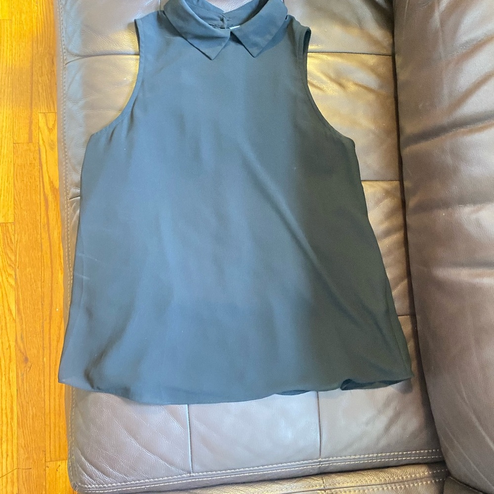 Naked Zebra Navy Sleeveless Collared Blouse